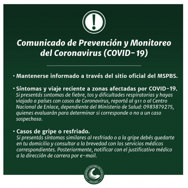 Comunicado de Prevención y Monitoreo del Coronavirus (COVID-19)